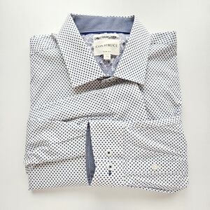 Construct Slim Fit Stretch Button Up Shirt Mens 17.5 Blue Patterned Shirt Office